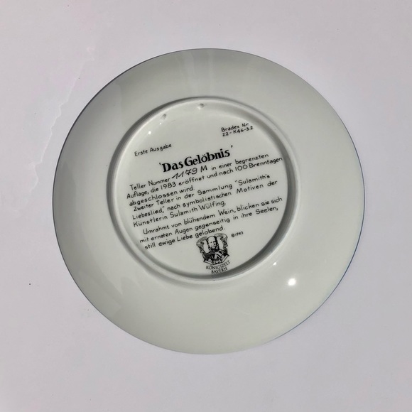 VINTAGE  1983 COLLECTOR PLATE "SULAMITH'S LOVE SONG" by Sulamith Wulfing - Picture 3 of 3